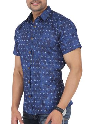 blue printed casual shirt - 16098795 - Standard Image - 2