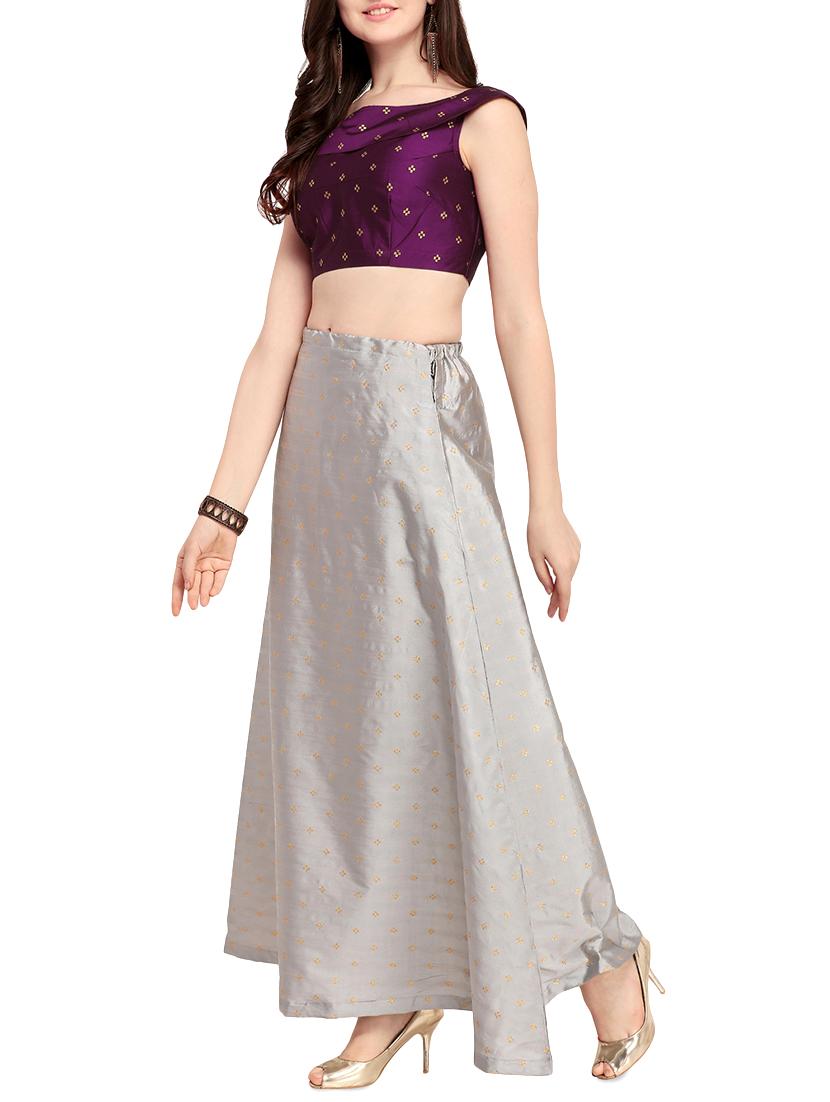 zari motif semi-stitched a-line lehenga - 16099170 - Zoom Image - 2