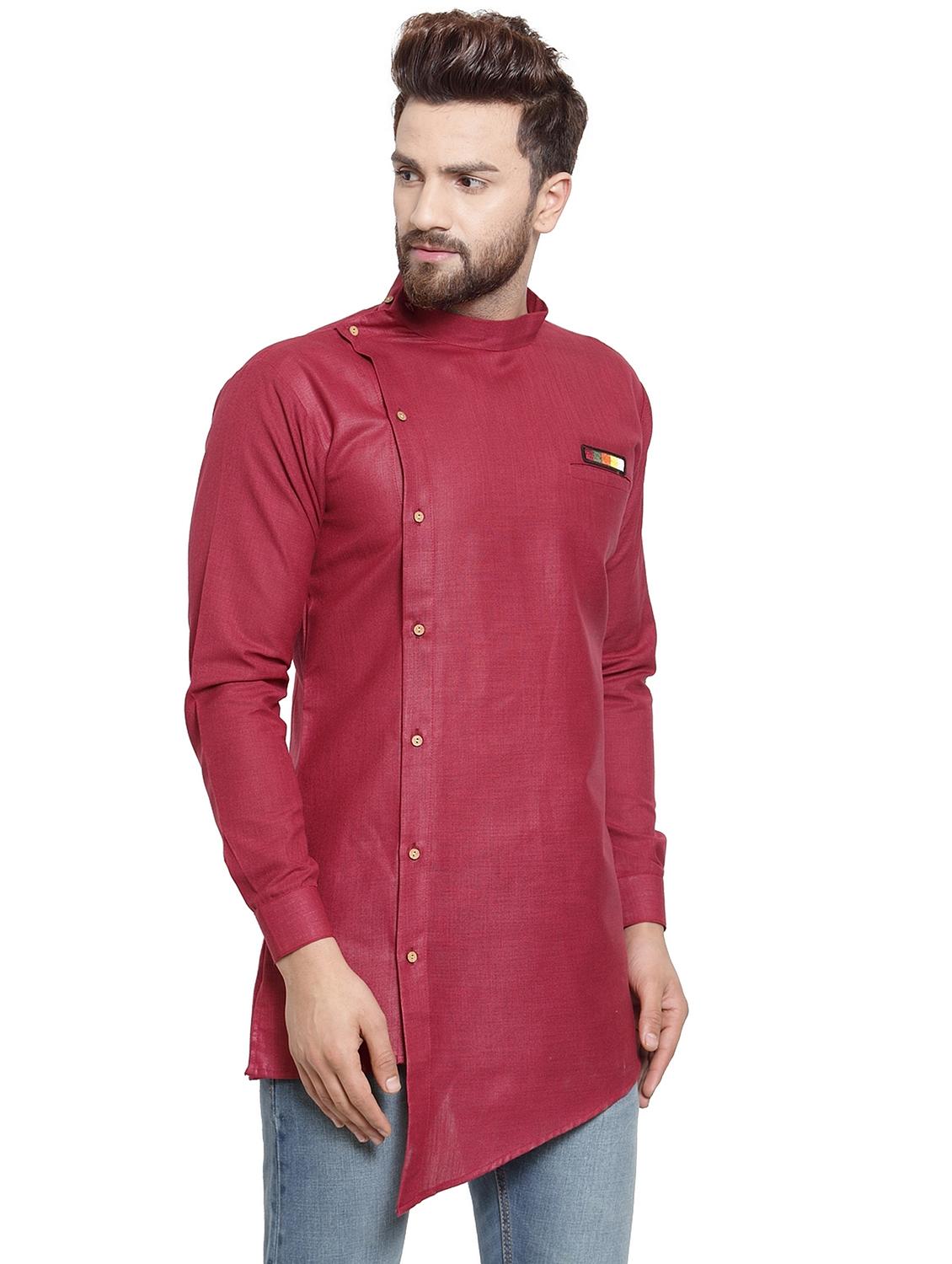 red cotton asymmetric kurta - 16100066 - Zoom Image - 2