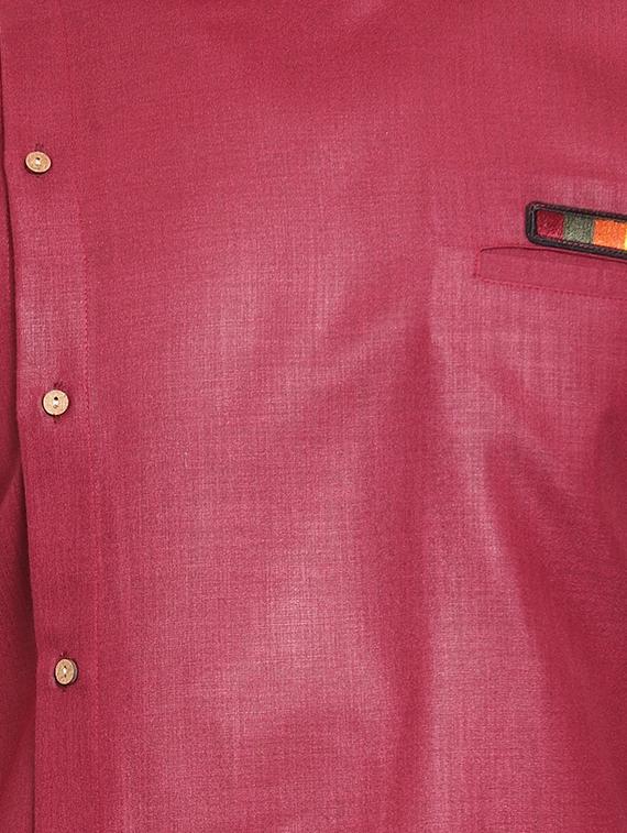 red cotton asymmetric kurta - 16100066 - Zoom Image - 5