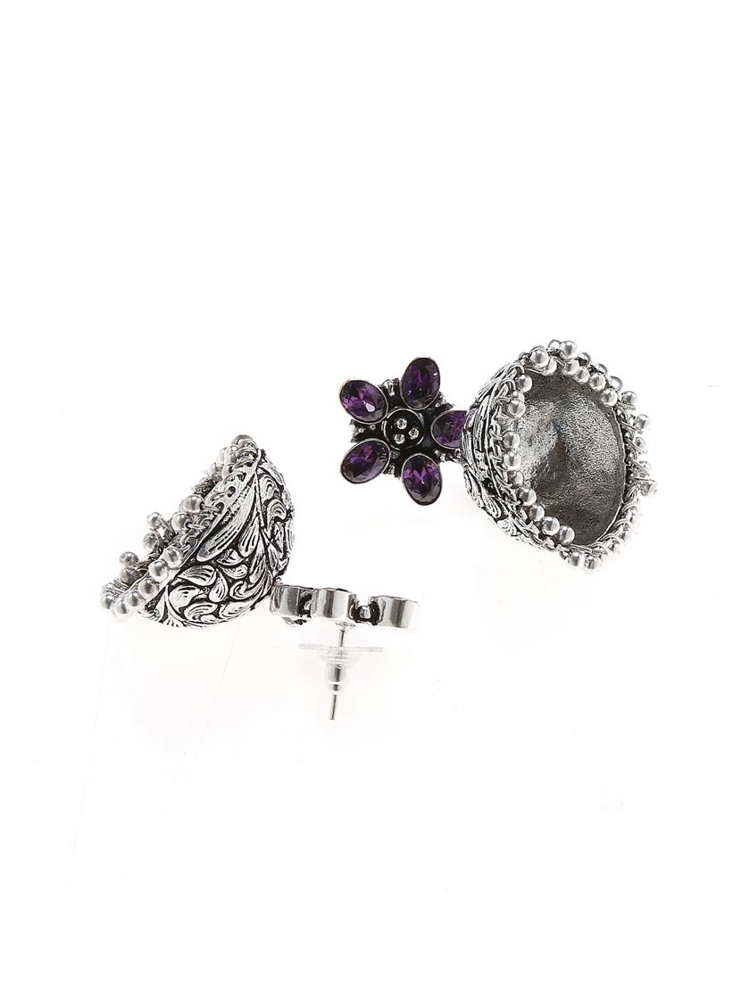 purple metal jhumka earring - 16100849 - Zoom Image - 2
