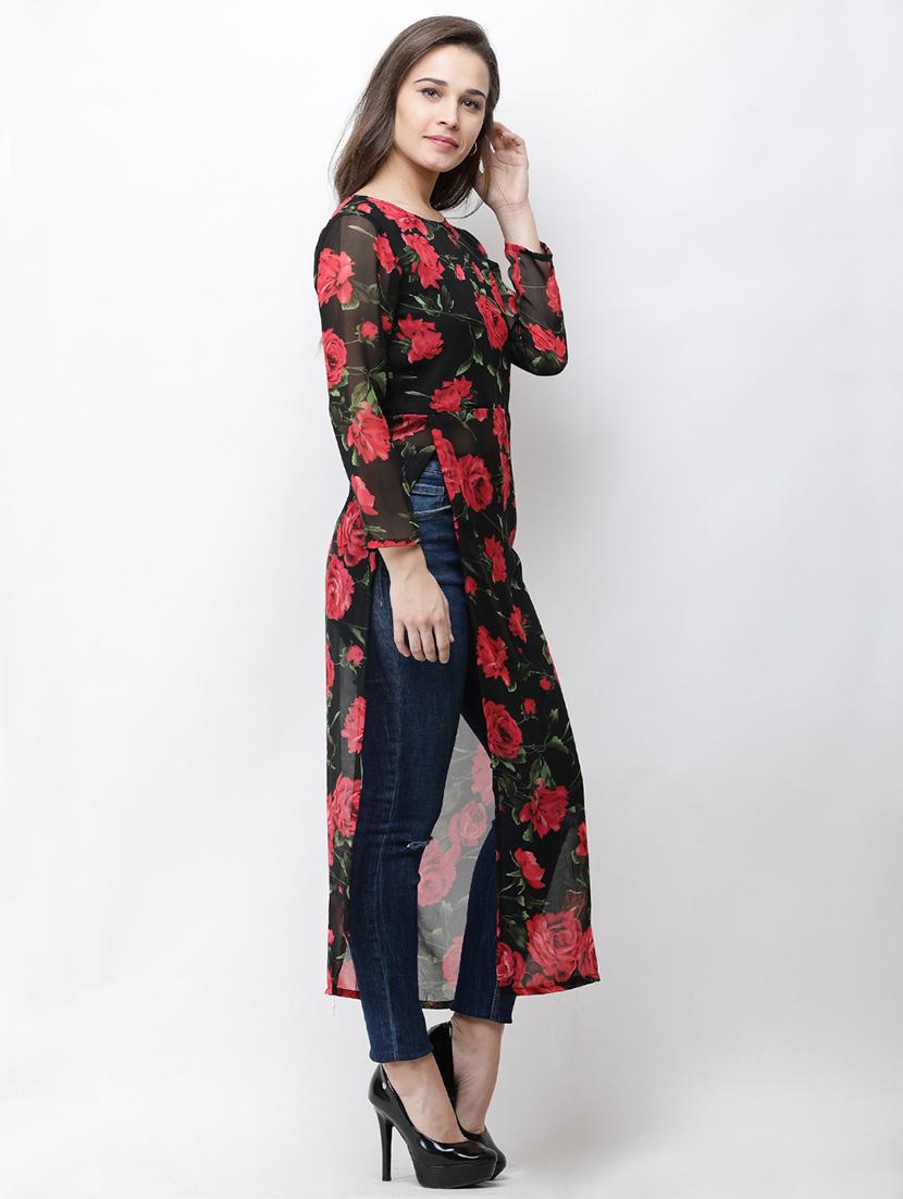side slit floral tunic - 16100957 - Zoom Image - 2