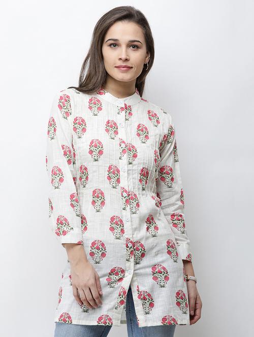 pin tucked block print shirt tunic - 16100958 - Standard Image - 1