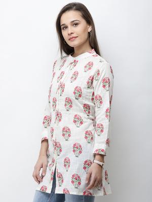 pin tucked block print shirt tunic - 16100958 - Standard Image - 2