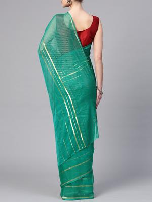 striped foil printed saree with blouse - 16103397 - Standard Image - 2
