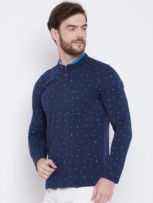 navy blue all over print t-shirt - 16105870 - Standard Image - 2