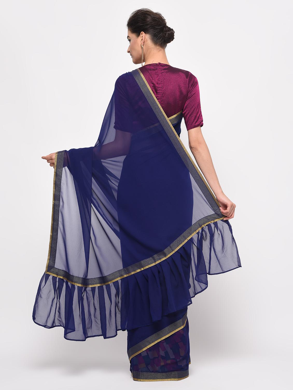 ruffle lace border fusion saree with blouse - 16106051 - Zoom Image - 2