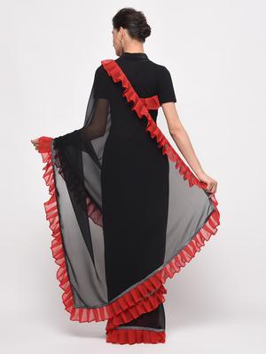 ruffle lace border fusion saree with blouse - 16106053 - Standard Image - 2