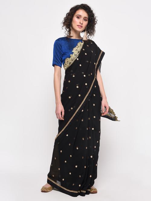 gold embroidered saree with blouse - 16106288 - Standard Image - 1