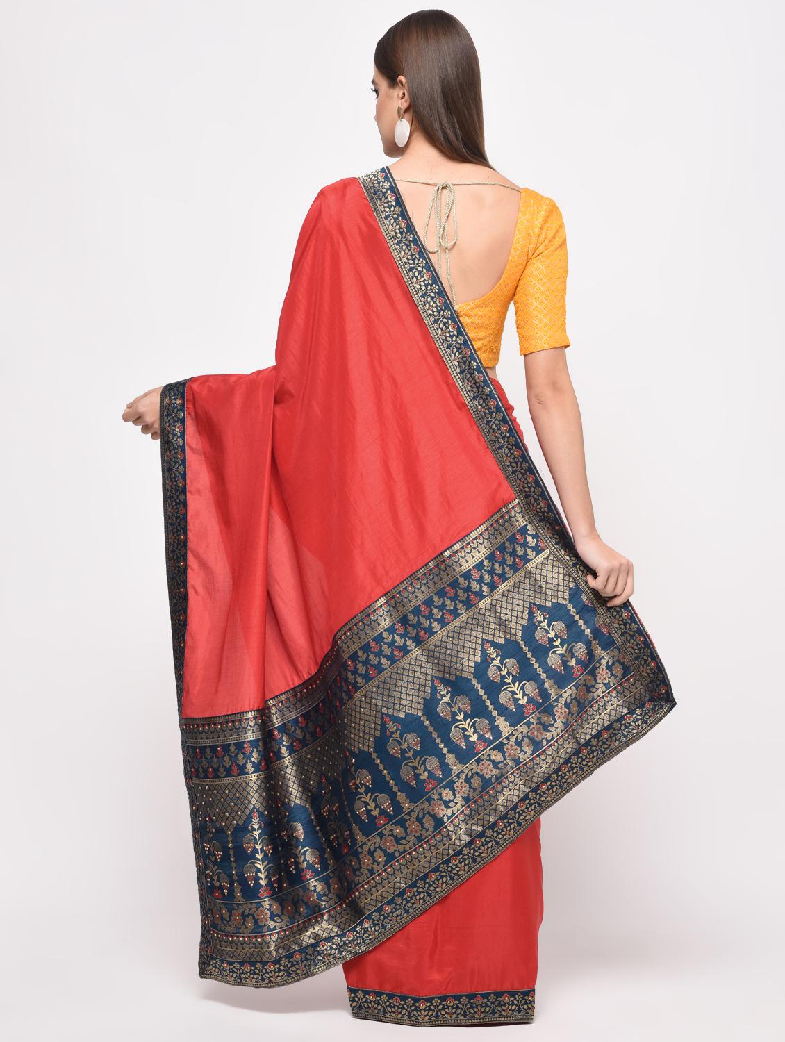 Woven bordered saree with blouse - 16106327 - Zoom Image - 2