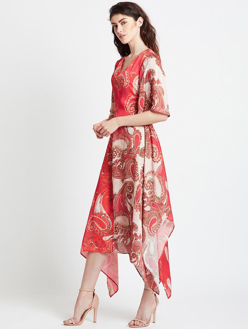 ruffle sleeved paisley asymmetric dress - 16106797 - Zoom Image - 2