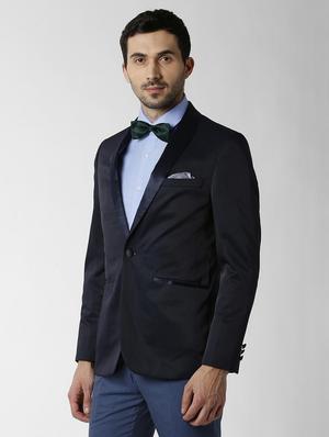 blue solid tuxedos casual blazer - 16106931 - Standard Image - 2