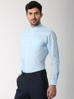 blue solid formal shirt - 16107218 - Standard Image - 2