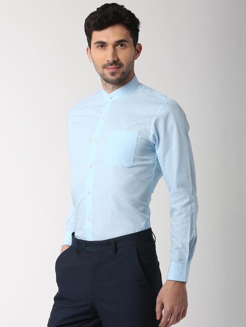blue solid formal shirt - 16107218 - Zoom Image - 2