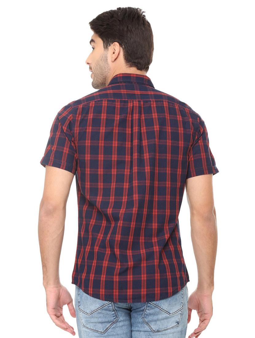 navy blue checkered casual shirt - 16107422 - Zoom Image - 2