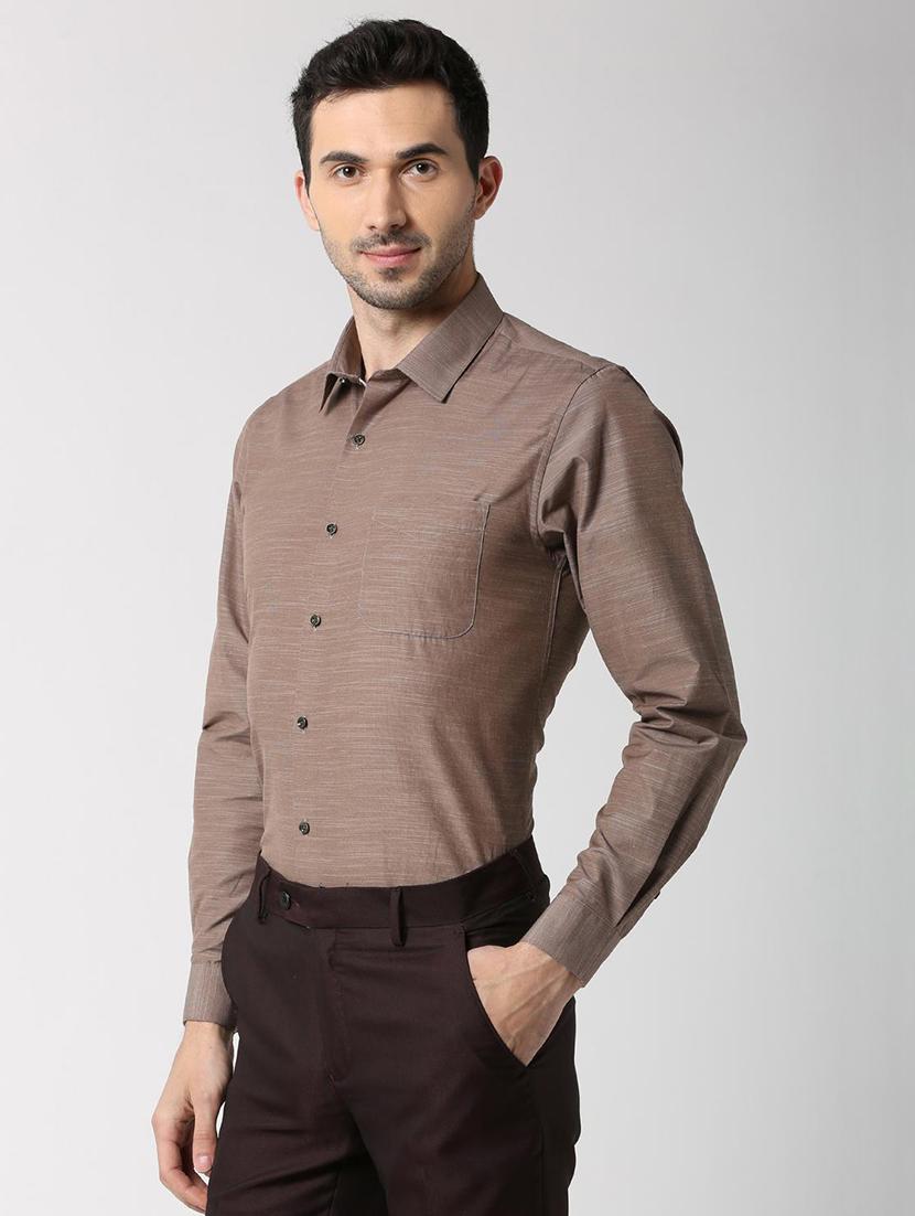brown solid formal shirt - 16107784 - Zoom Image - 2