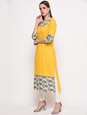 contrast straight kurta - 16108300 - Standard Image - 2