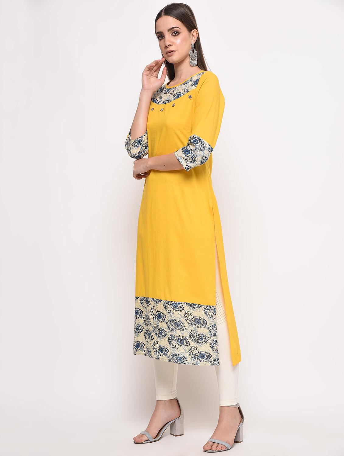 contrast straight kurta - 16108300 - Zoom Image - 2