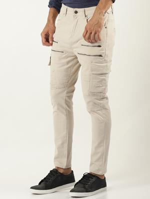 beige solid cargos - 16108808 - Standard Image - 2