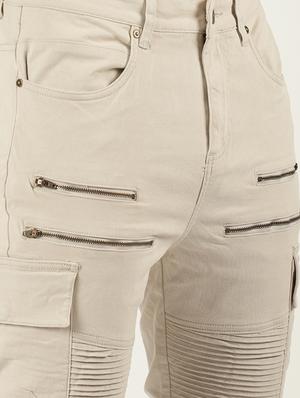 beige solid cargos - 16108808 - Standard Image - 5