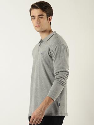 grey solid polo t-shirt - 16108907 - Standard Image - 2