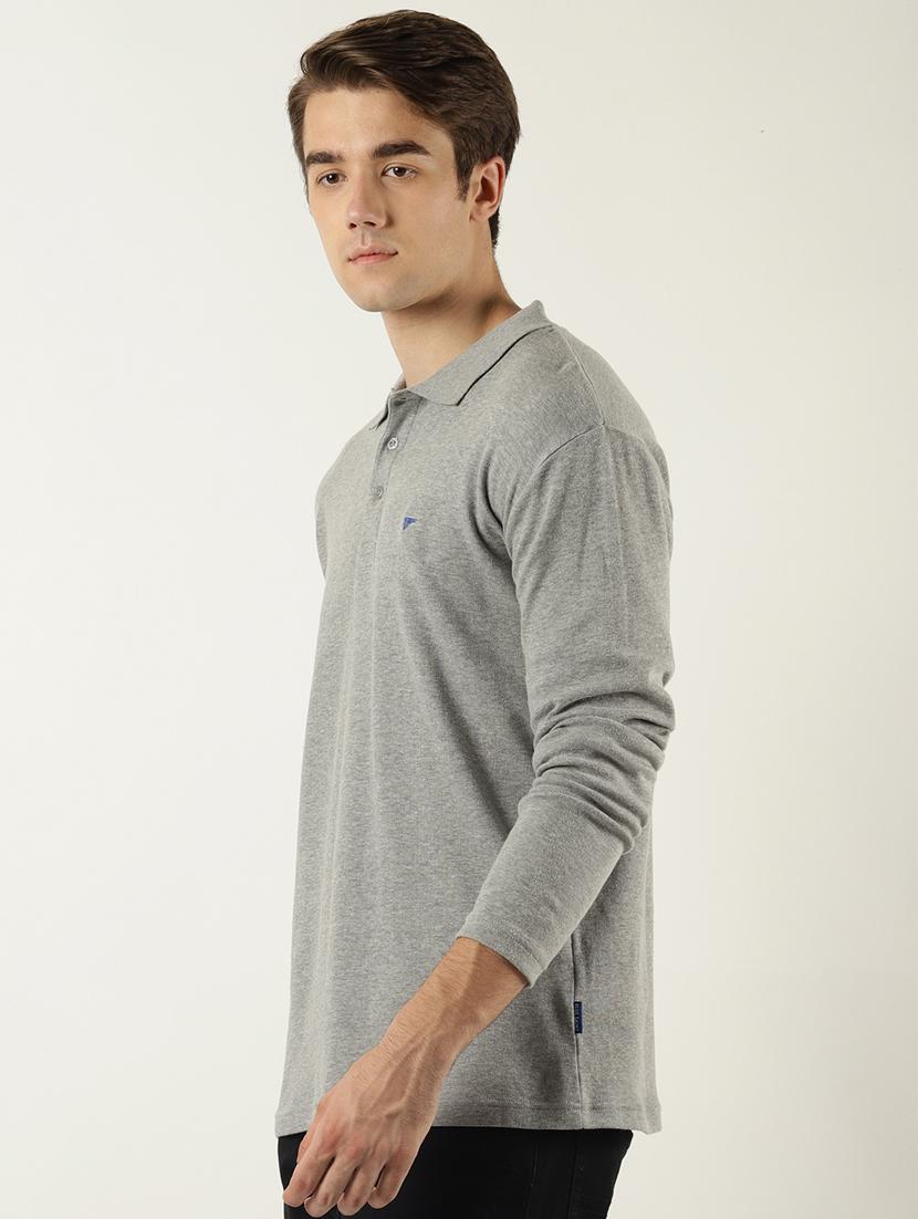 grey solid polo t-shirt - 16108907 - Zoom Image - 2
