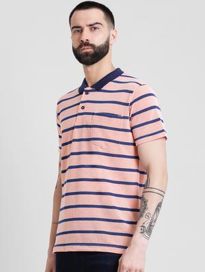 peach striped polo t-shirt - 16109653 - Standard Image - 2