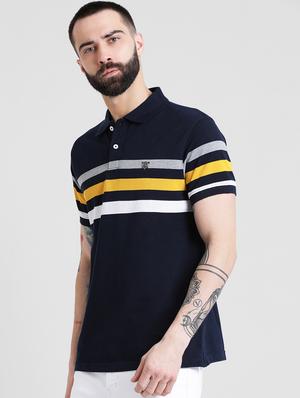 navy blue striped polo t-shirt - 16109682 - Standard Image - 2