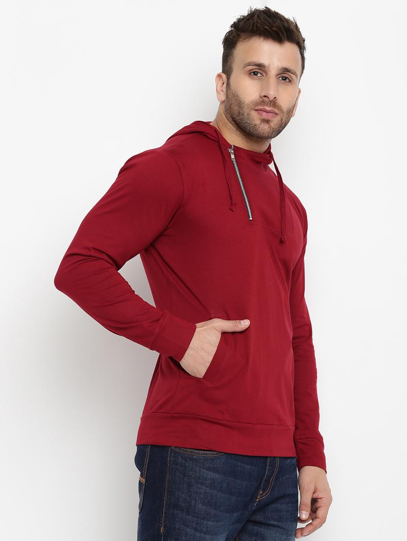 maroon solid hooded tshirt - 16109793 - Zoom Image - 2