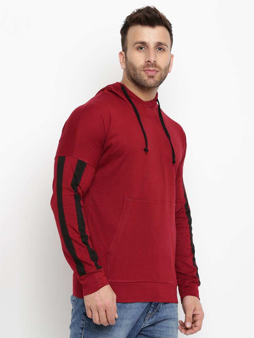 maroon solid hooded tshirt - 16109802 - Zoom Image - 2