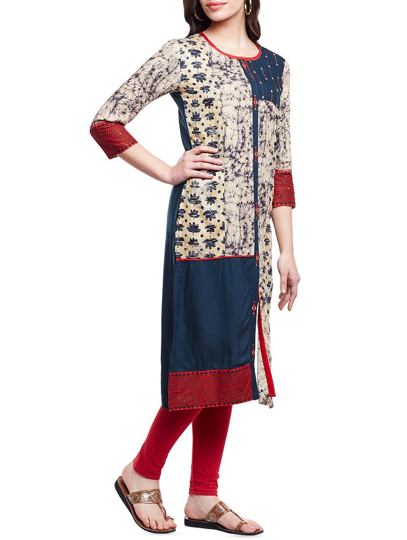 shibori embroidered straight kurta - 16111729 - Zoom Image - 2
