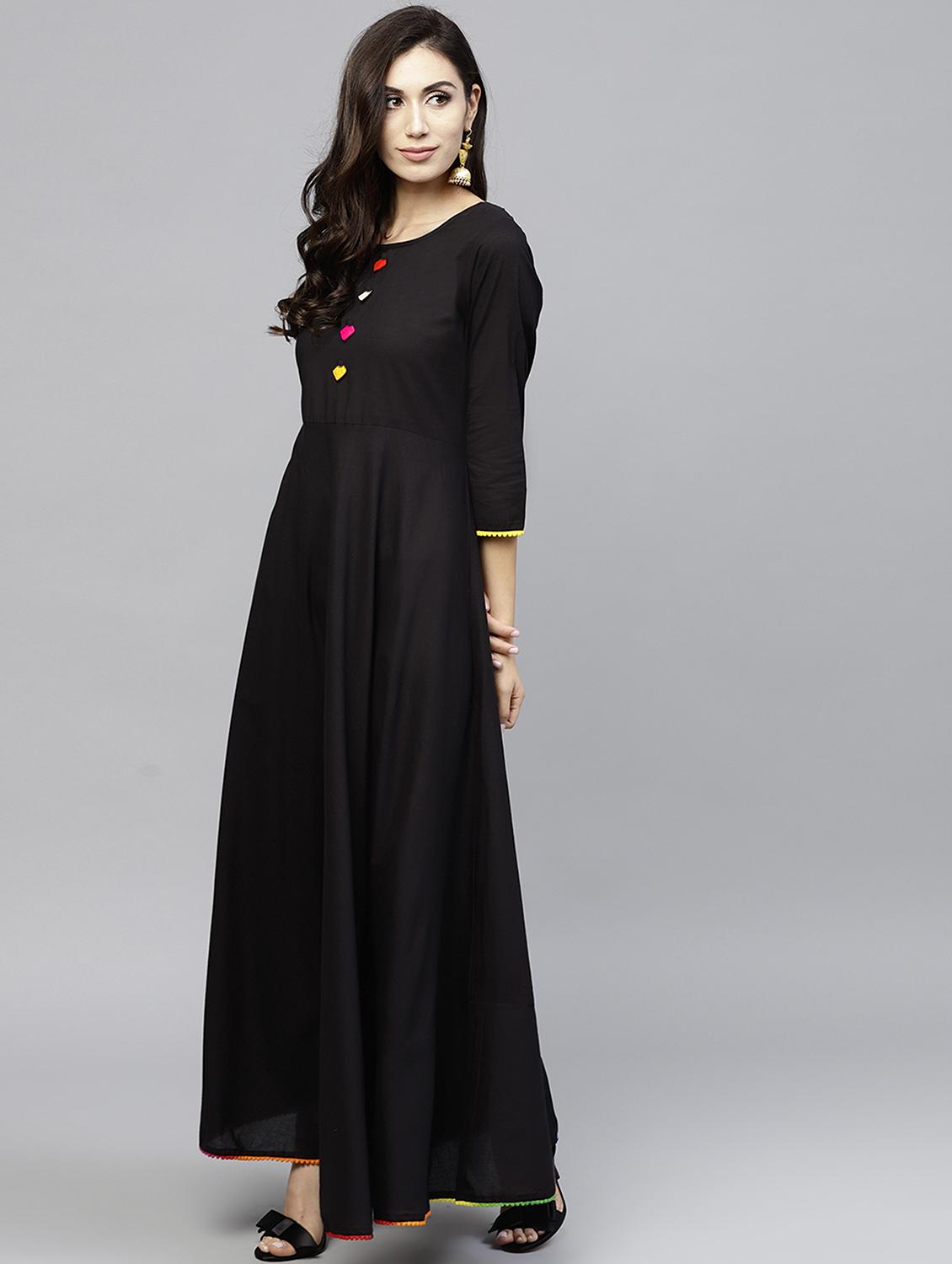 black solid flared kurta - 16111947 - Zoom Image - 2
