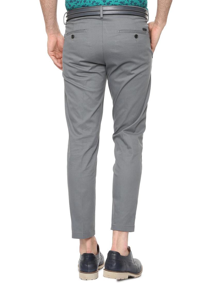 grey solid flat front casual trouser - 16112222 - Zoom Image - 2