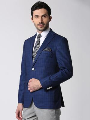 blue checkered single breasted formal blazer - 16112241 - Standard Image - 2