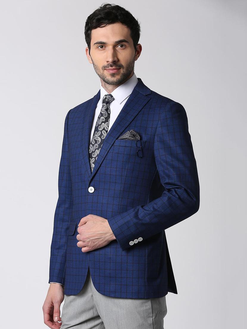 blue checkered single breasted formal blazer - 16112241 - Zoom Image - 2