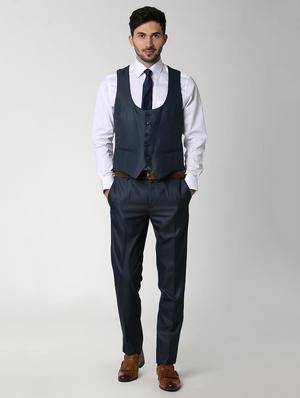 navy blue solid single breasted suit - 16112420 - Standard Image - 2