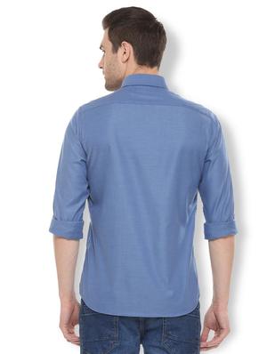blue solid casual shirt - 16113658 - Standard Image - 2