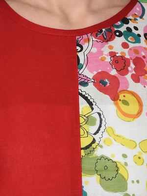 Floral contrast solid kurta - 16114146 - Standard Image - 5