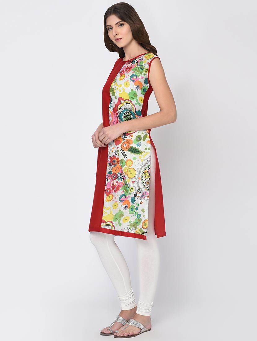 Floral contrast solid kurta - 16114146 - Zoom Image - 2