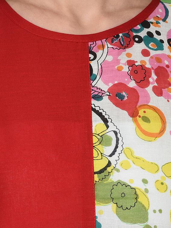 Floral contrast solid kurta - 16114146 - Zoom Image - 5