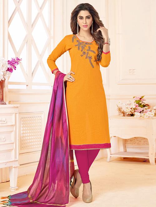 straight churidaar unstitched suit - 16114238 - Very Small Image - 1