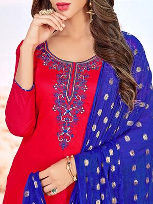 Embroidered salwar unstitched suit - 16114385 - Standard Image - 2
