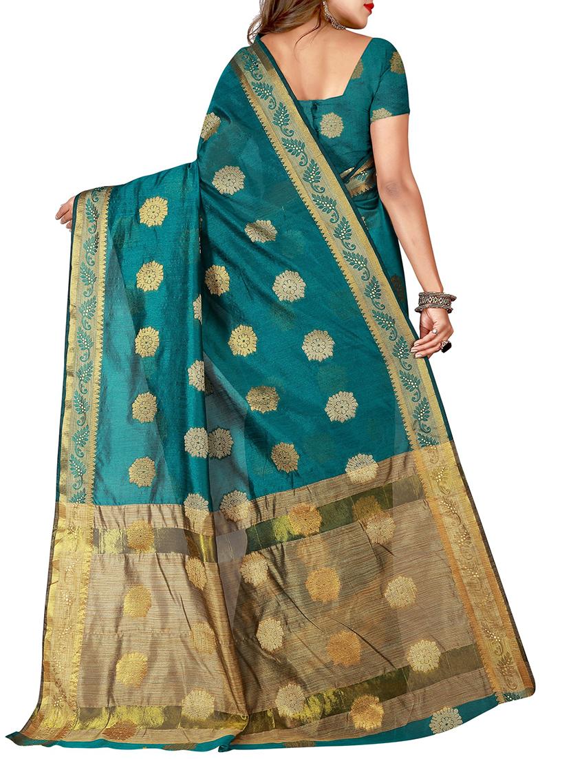 floral zari motif banarasi saree with blouse - 16114453 - Zoom Image - 2