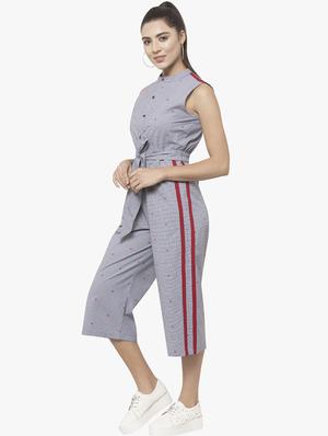 side taped tie front jumpsuit - 16114472 - Standard Image - 2