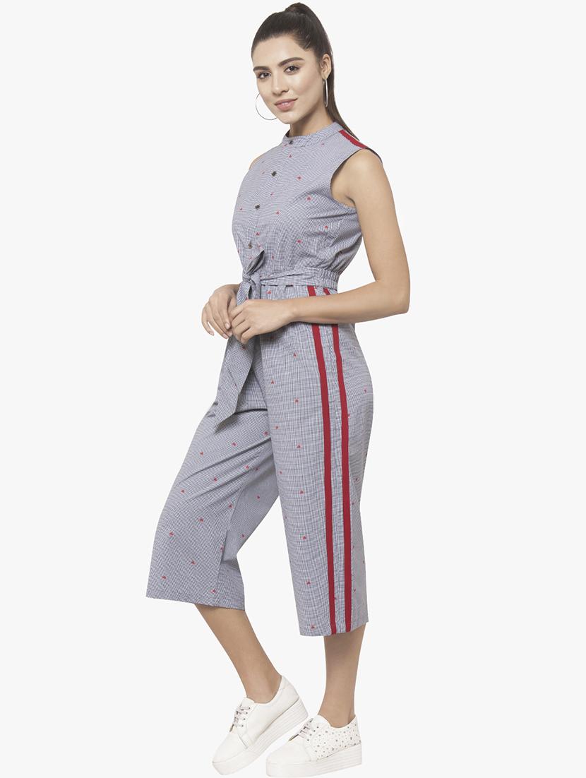side taped tie front jumpsuit - 16114472 - Zoom Image - 2