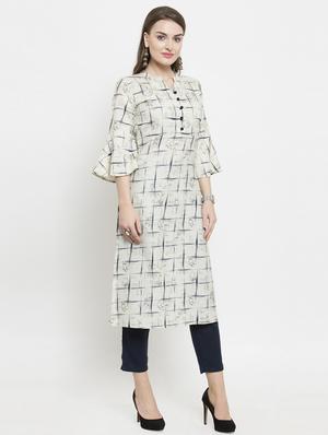 offwhite cotton straight kurta - 16119618 - Standard Image - 2