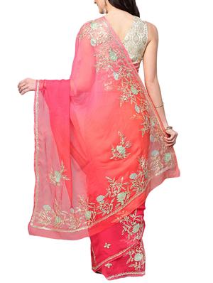 peach gota patti saree with blouse - 16120148 - Standard Image - 2