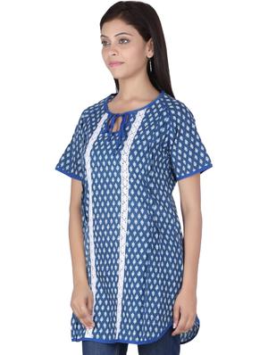 tie up neck contrast lace tunic - 16121047 - Standard Image - 2