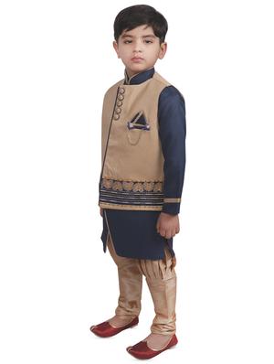 navy blue silk blend kurta set - 16124108 - Standard Image - 2