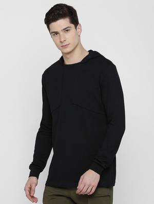 black solid hooded tshirt - 16129116 - Standard Image - 2